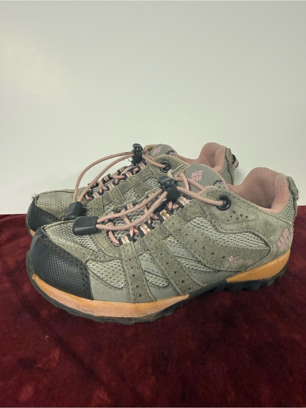 Columbia Girls Size 11 Hiking Trail Shoes Gray Pink Bungee Lace Outdoor